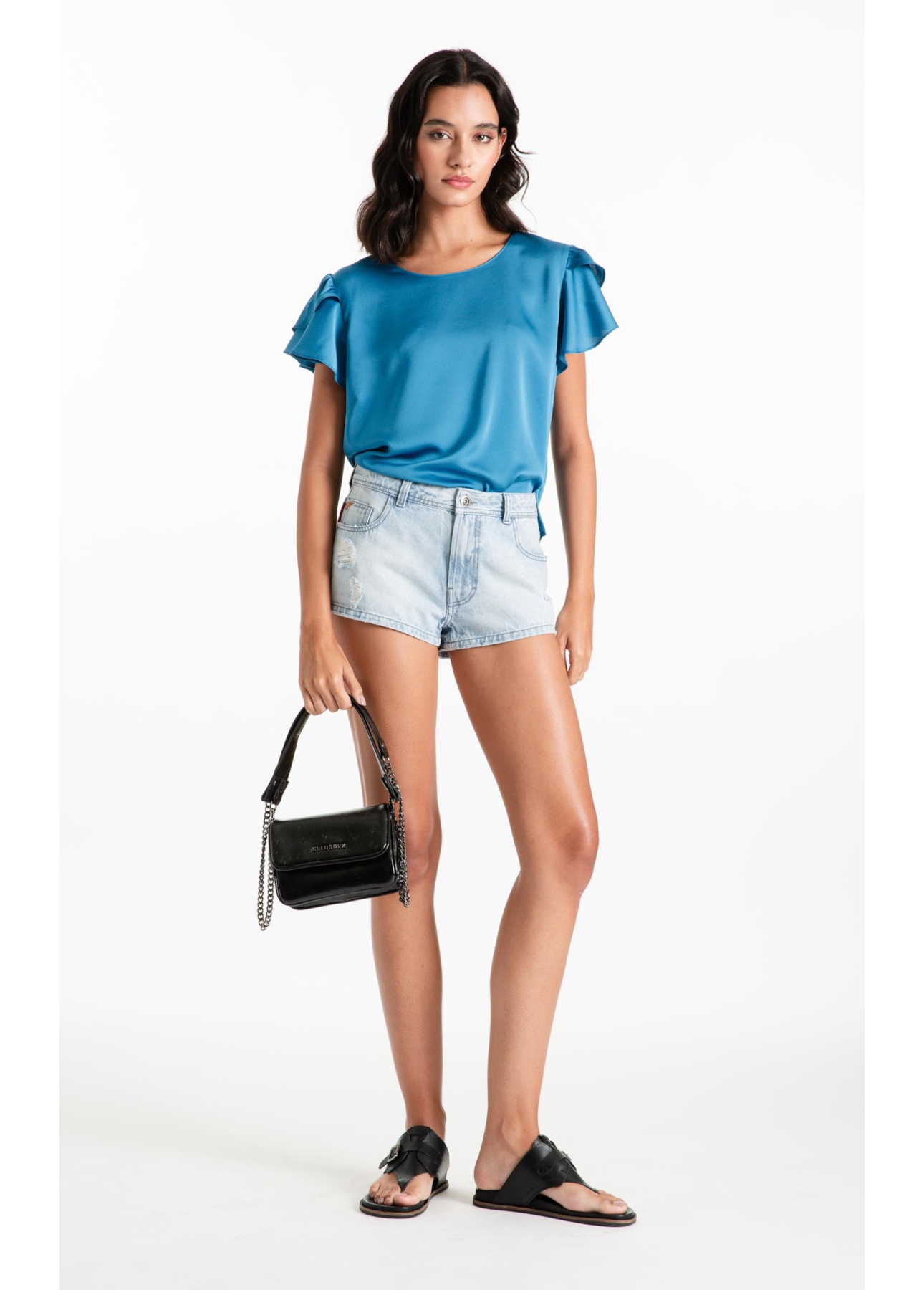 Acetinado Shirt Ruffle Oceano