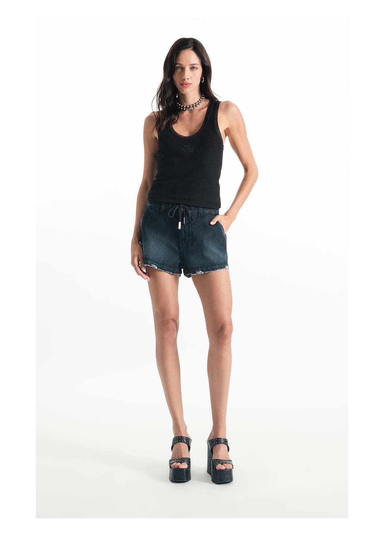 Bermuda Dark Forest Elastic (Preppy) b Faca Lav. Escuro C/ Craqulado