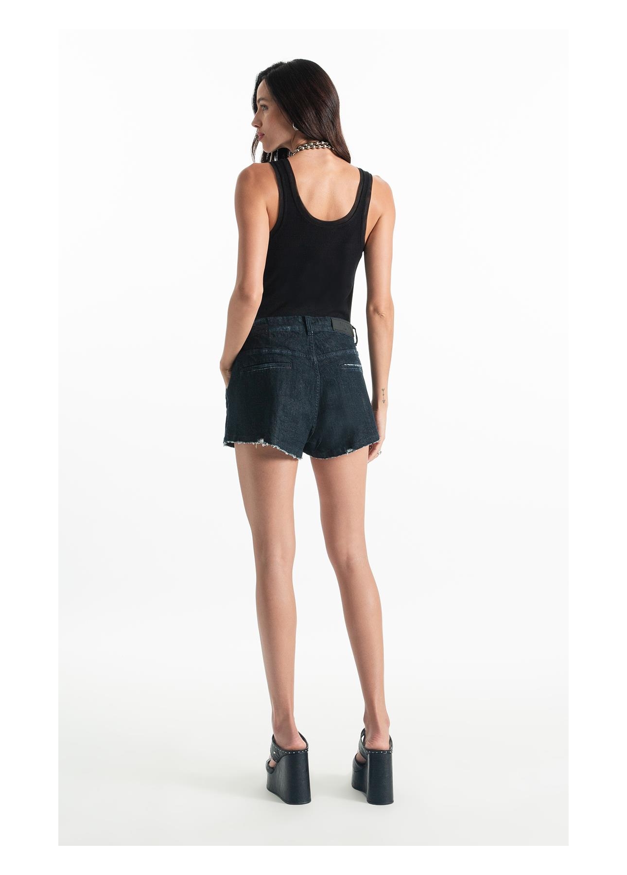Bermuda Dark Forest Elastic (Preppy) b Faca Lav. Escuro C/ Craqulado