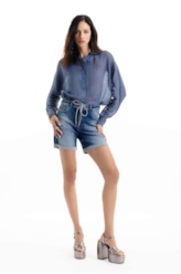 Bermuda Dark Sea Elastic Classic Preppy Lav. Escuro C/ Grampos