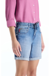 Bermuda Dark Sea Elastic Classic Preppy Lav.Medio Com Grampos