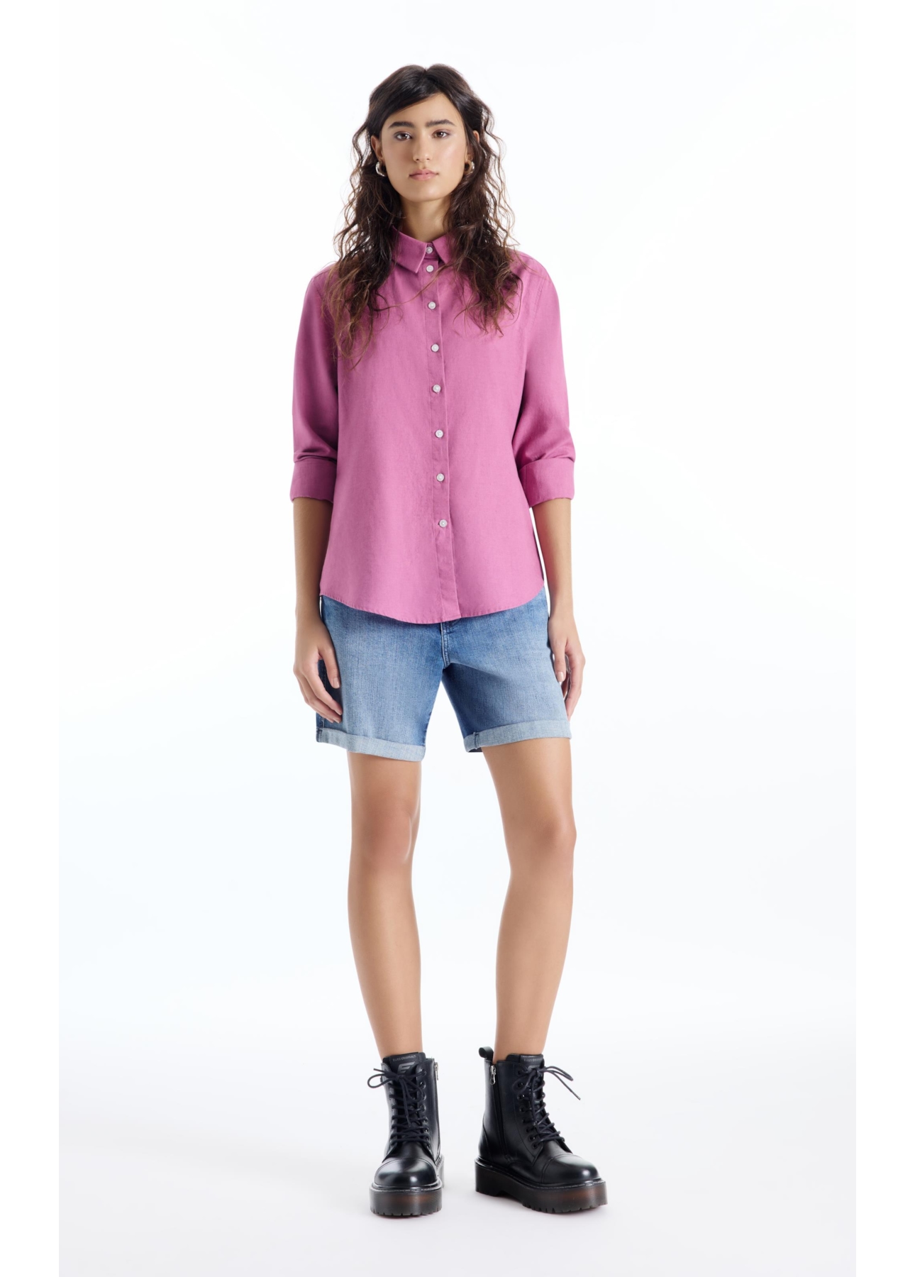 Bermuda Dark Sea Elastic Classic Preppy Lav.Medio Com Grampos