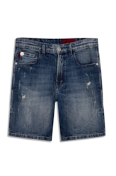 Bermuda Jeans High Comfort Stretch Classic Claro Com Tie Dye e Puído