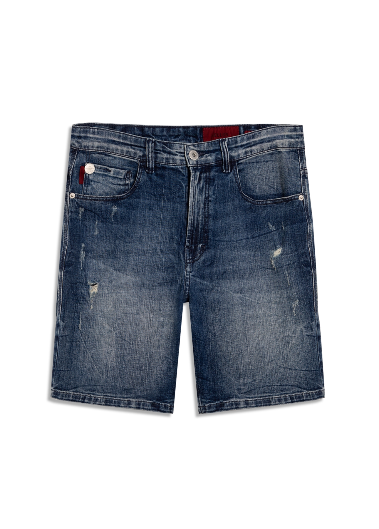 Bermuda Jeans High Comfort Stretch Classic Claro Com Tie Dye e Puído