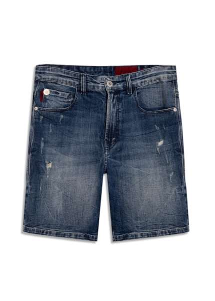 Bermuda Jeans High Comfort Stretch Classic Claro Com Tie Dye e Puído