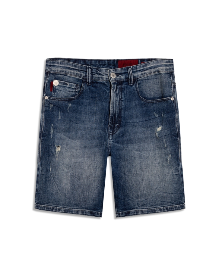 Bermuda Jeans High Comfort Stretch Classic Claro Com Tie Dye e Puído