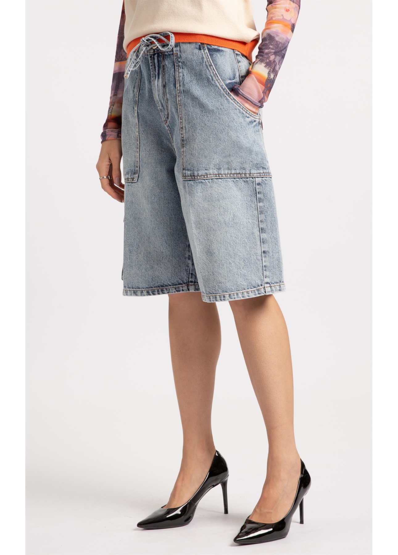 Bermuda Jeans Wide Lav.Claro