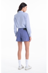 Bermuda Sarja Rain Evase Cargo Azul Jeans