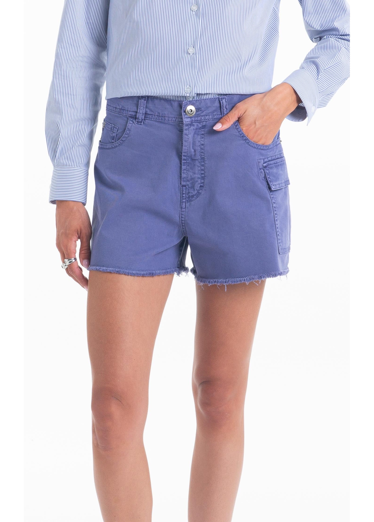 Bermuda Sarja Rain Evase Cargo Azul Jeans