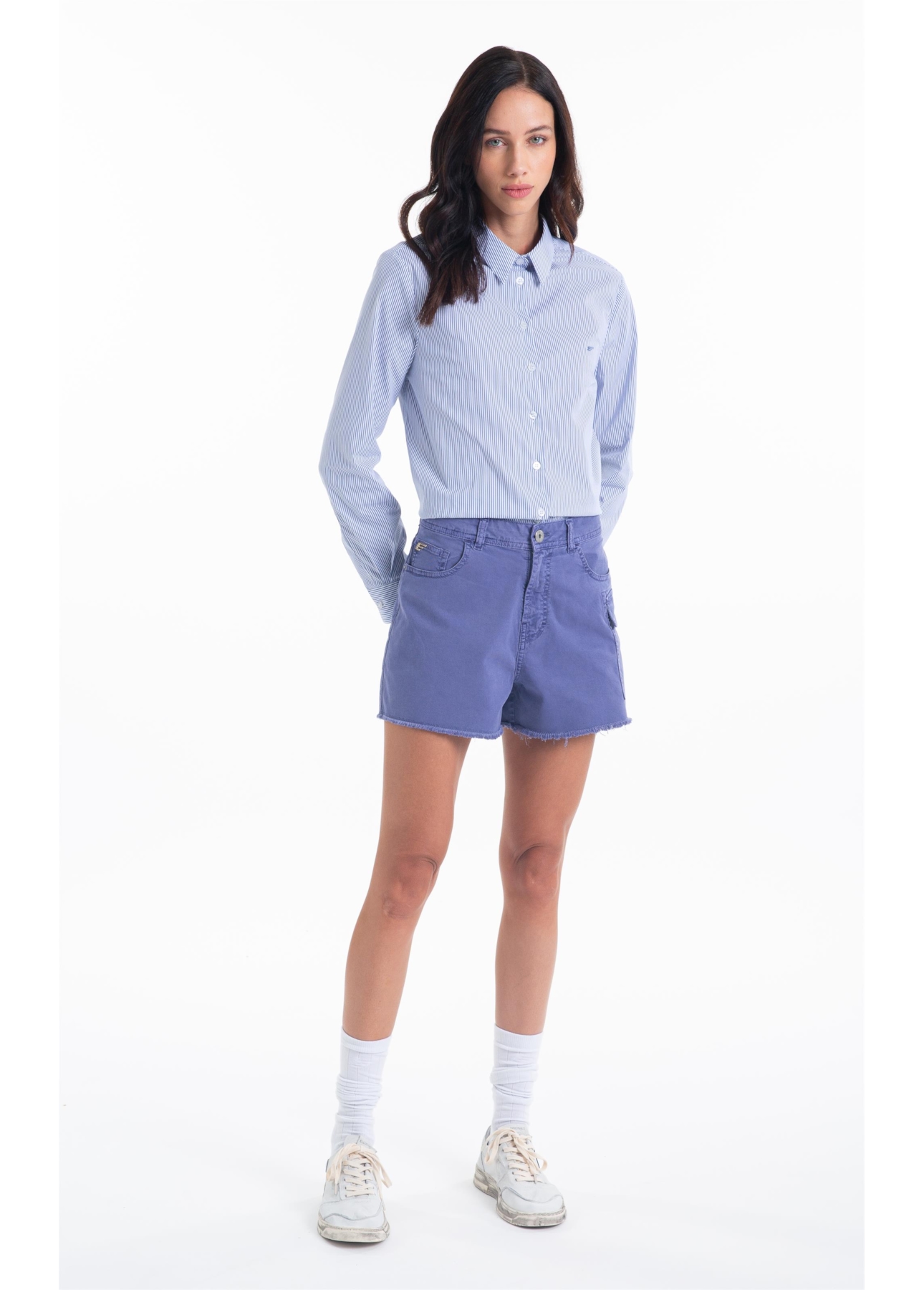 Bermuda Sarja Rain Evase Cargo Azul Jeans