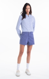 Bermuda Sarja Rain Evase Cargo Azul Jeans