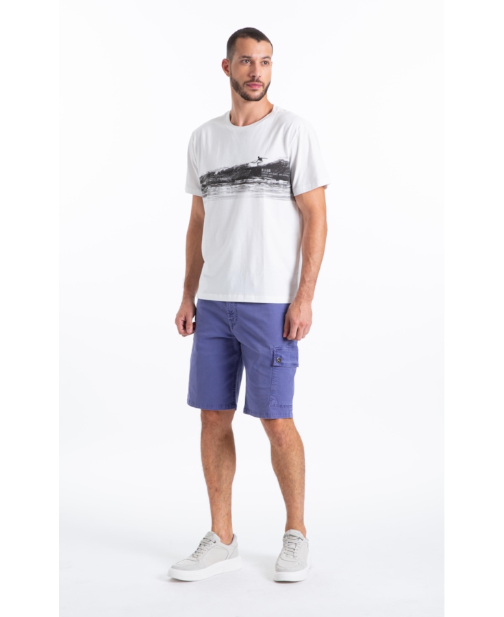 Bermuda Sarja Rain Long Cargo Azul Jeans