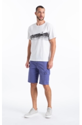 Bermuda Sarja Rain Long Cargo Azul Jeans