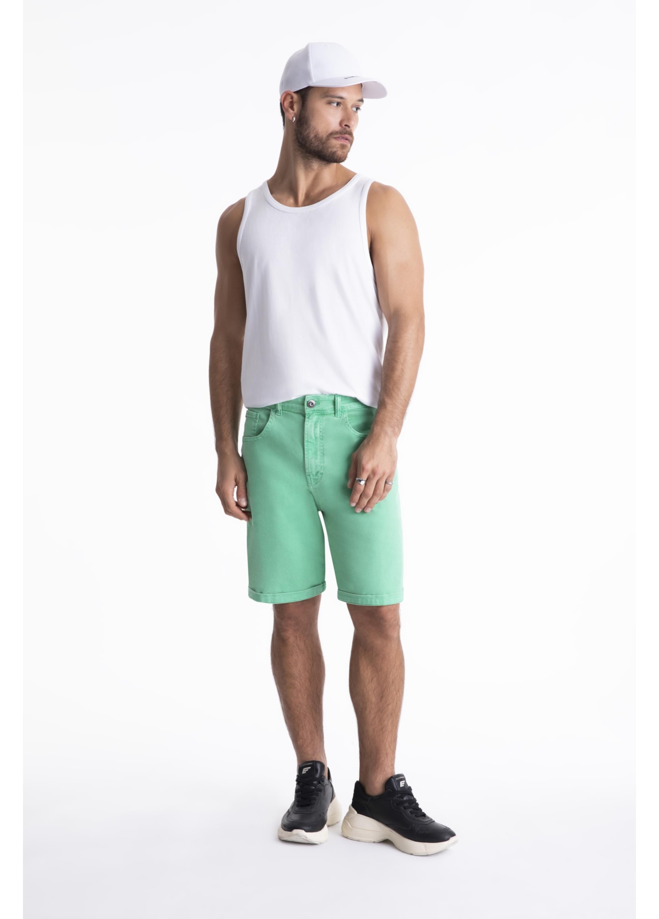 Bermuda Vintage Denim Color Rock Verde Maca