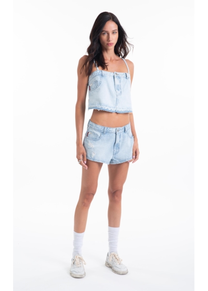 Bermuda Vintage Denim Ii Mini 5 Pockets Lav.Claro C/Rede+puidos