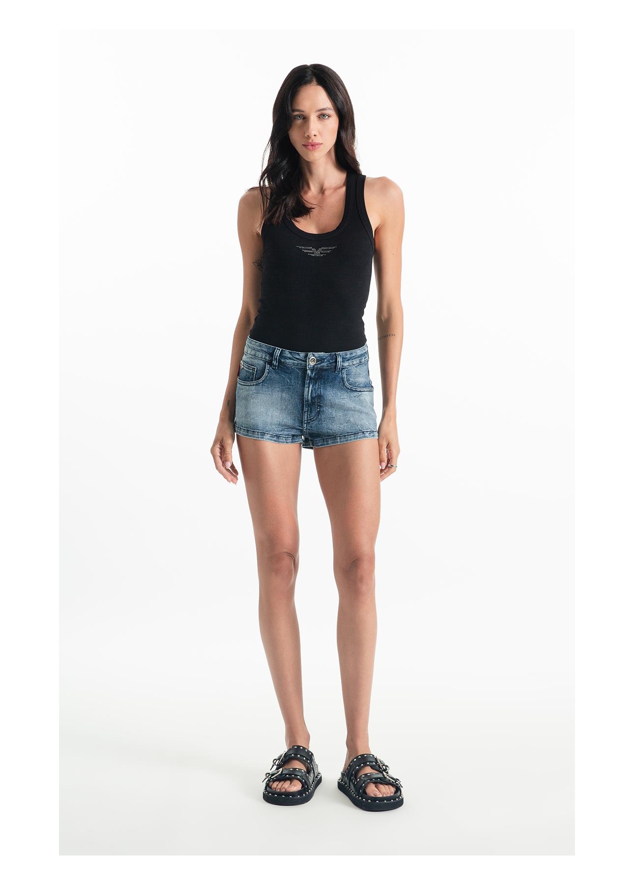 Bermuda Visco Indigo Elastic Mini 5 Pockets Lav.Medio C/ Sky e Rede