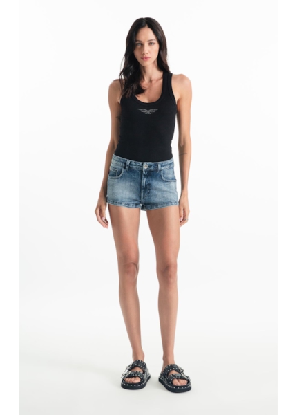 Bermuda Visco Indigo Elastic Mini 5 Pockets Lav.Medio C/ Sky e Rede