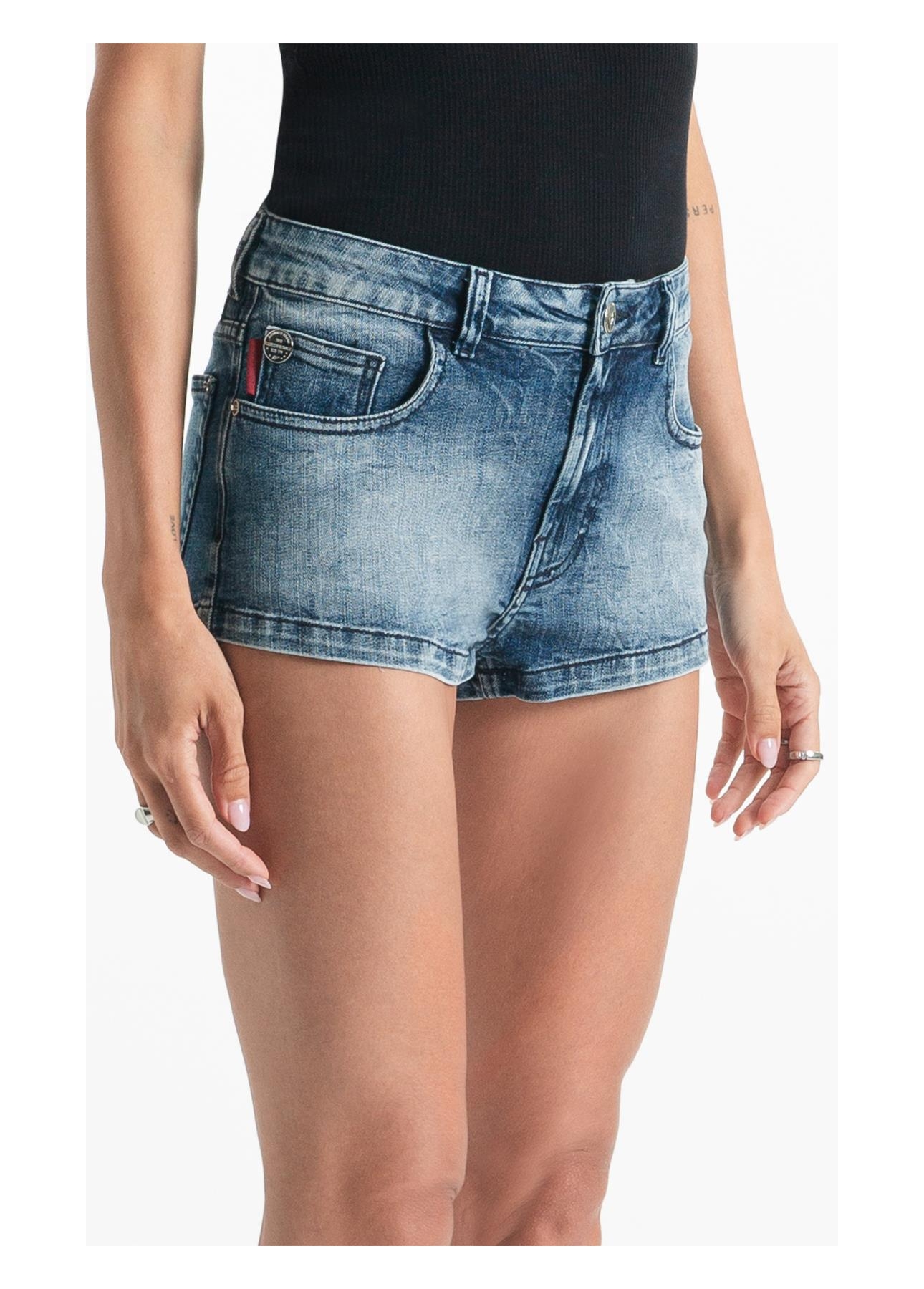 Bermuda Visco Indigo Elastic Mini 5 Pockets Lav.Medio C/ Sky e Rede