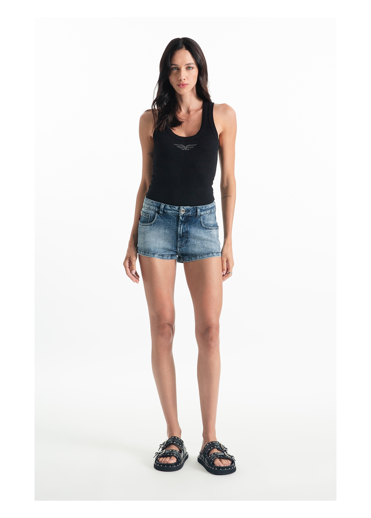 Bermuda Visco Indigo Elastic Mini 5 Pockets Lav.Medio C/ Sky e Rede