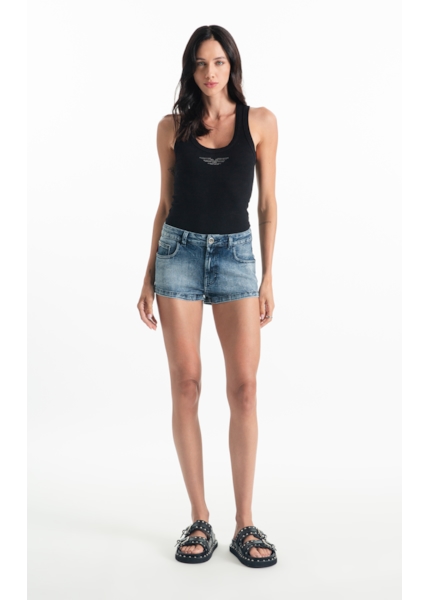 Bermuda Visco Indigo Elastic Mini 5 Pockets Lav.Medio C/ Sky e Rede