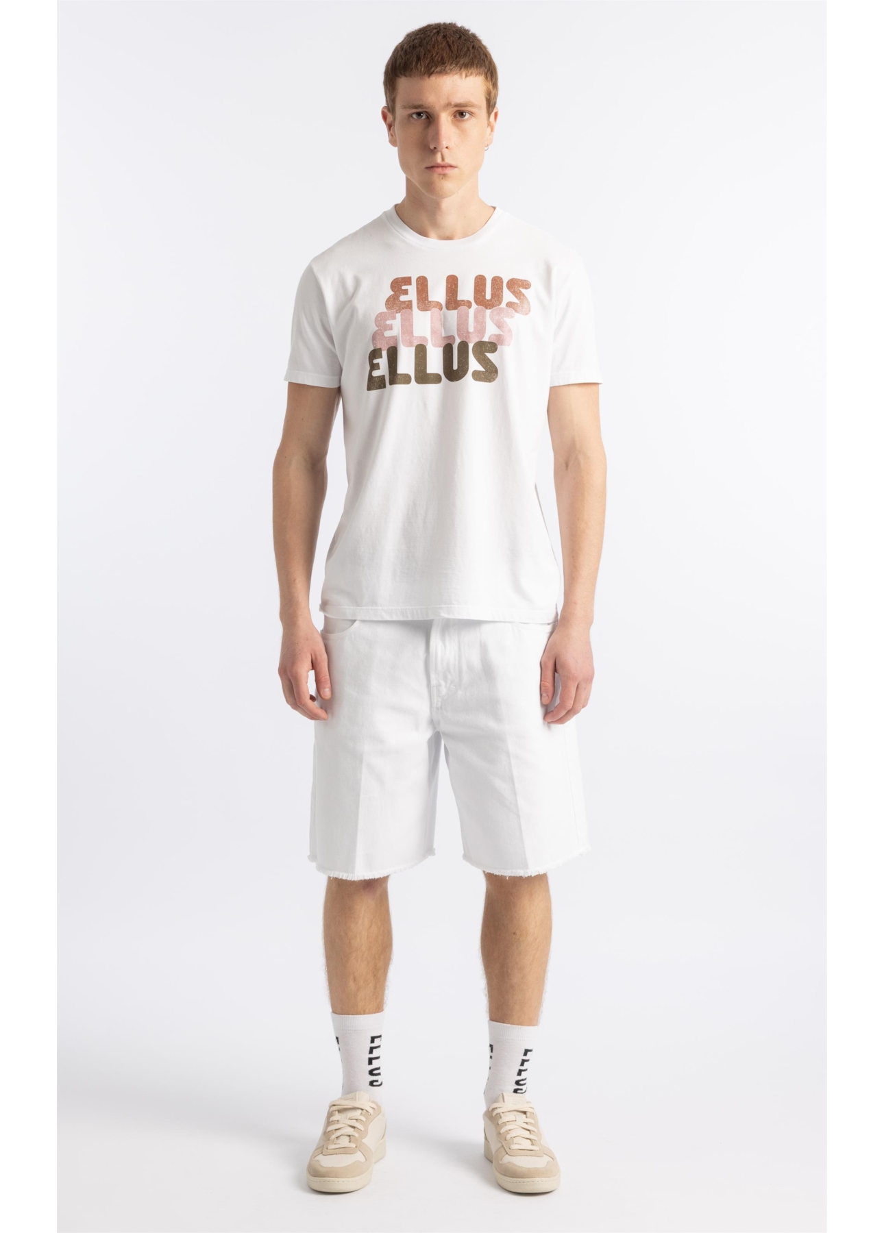 Bermuda White Denim Wide Filigrana Branco