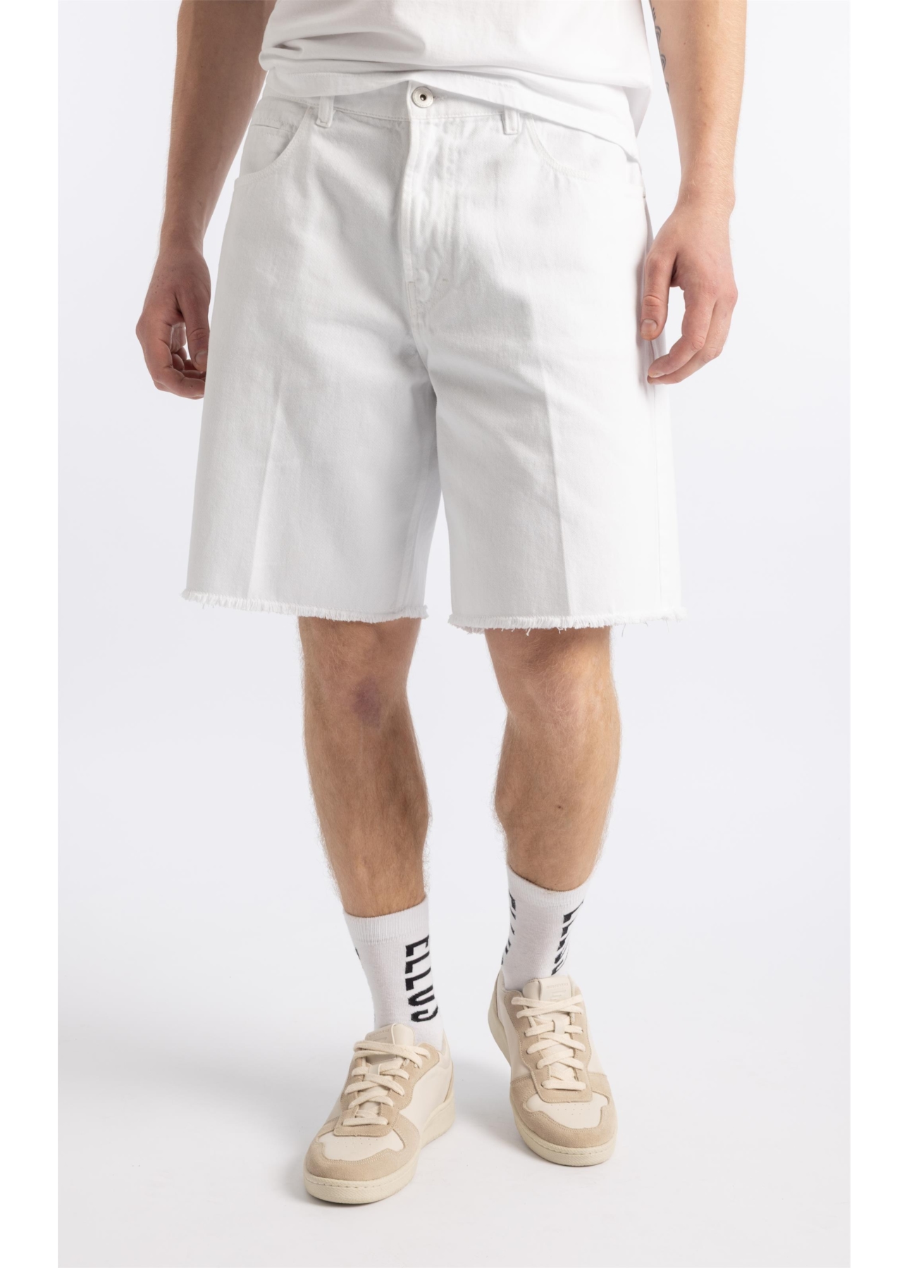 Bermuda White Denim Wide Filigrana Branco