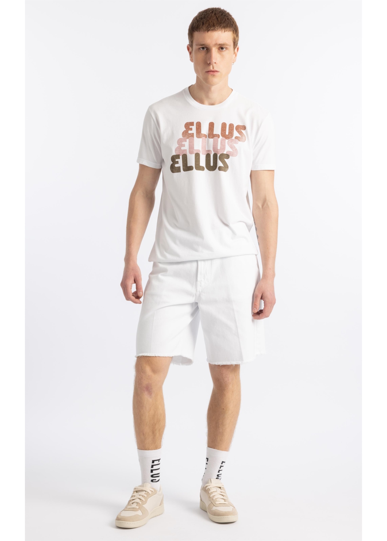 Bermuda White Denim Wide Filigrana Branco