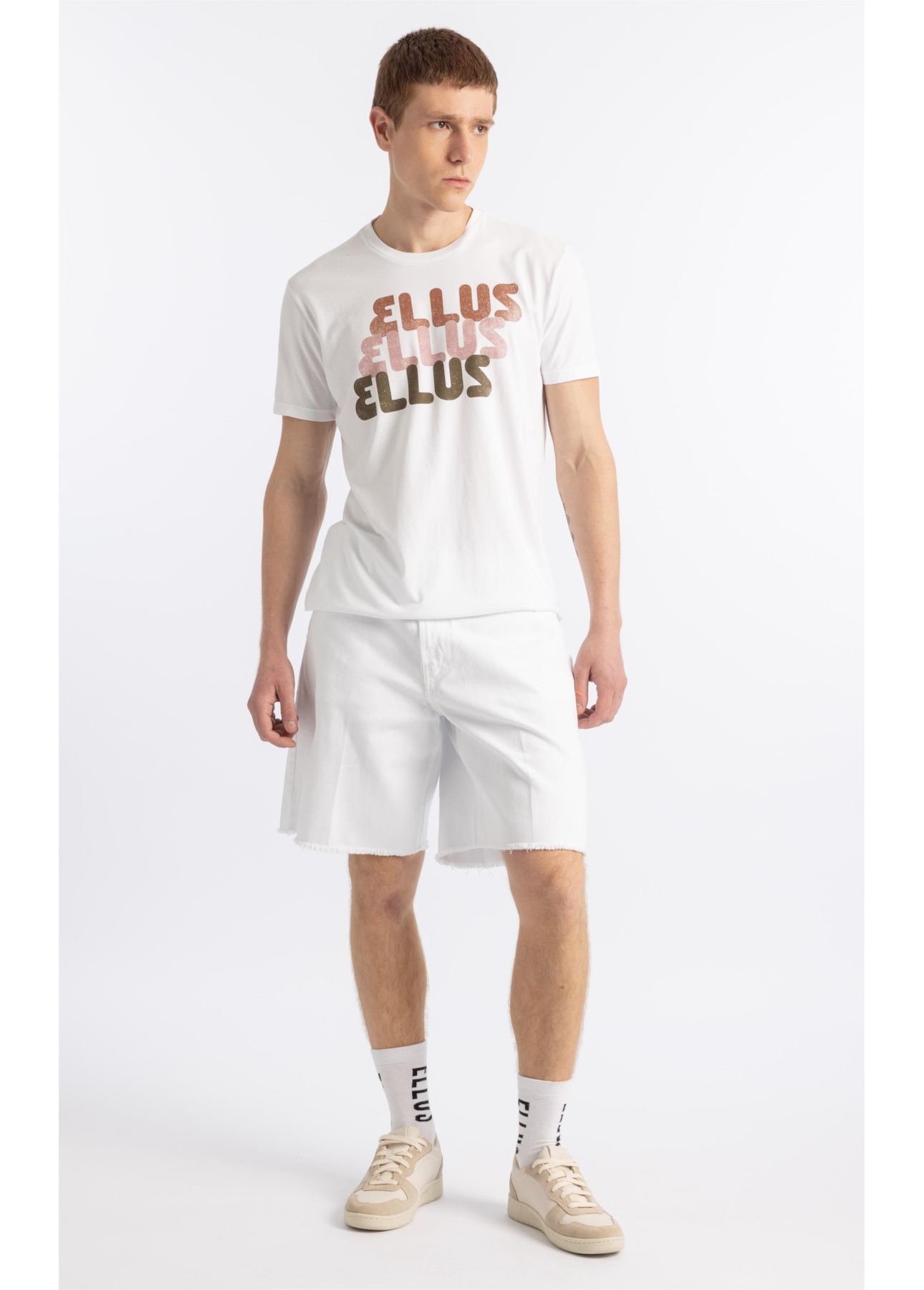 Bermuda White Denim Wide Filigrana Branco