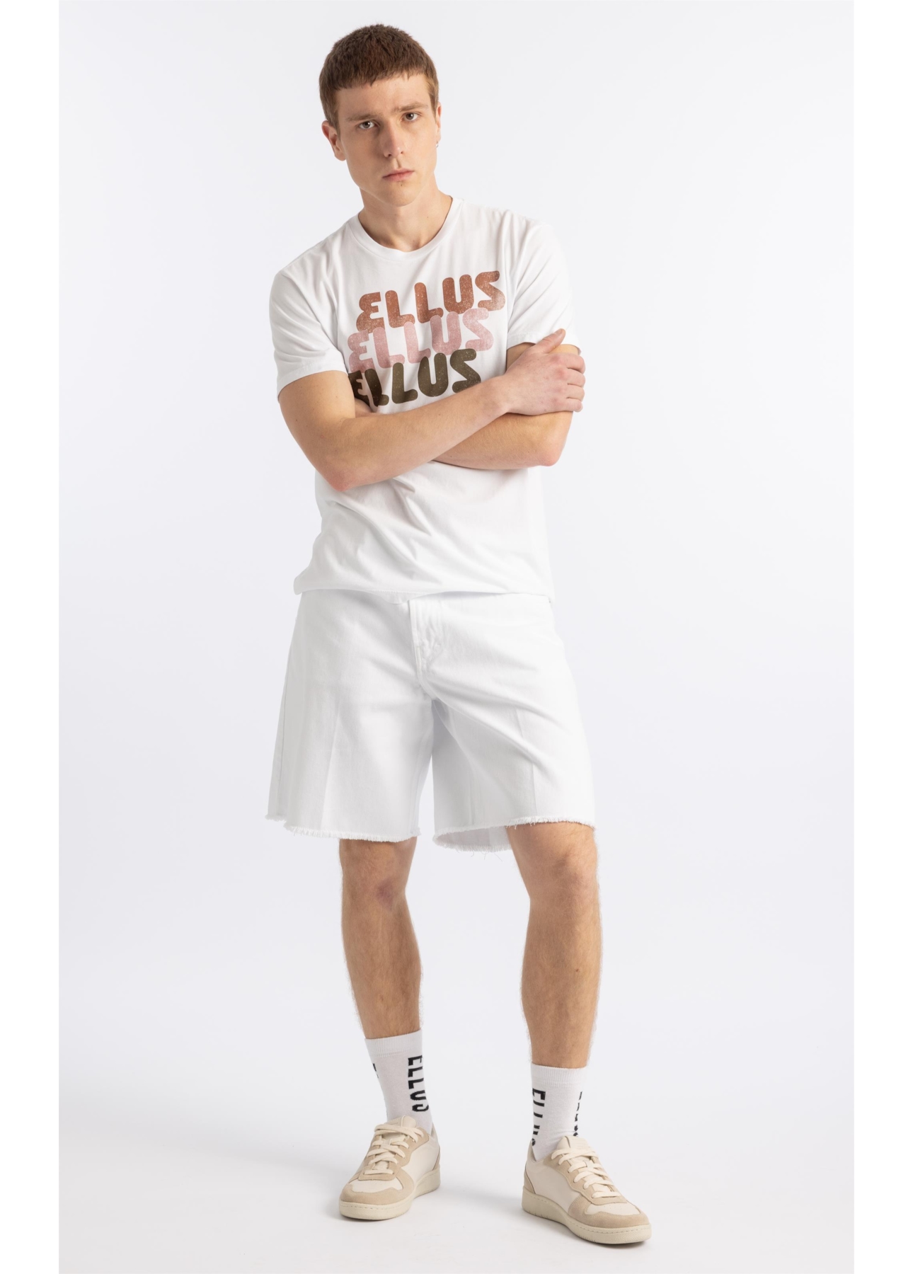 Bermuda White Denim Wide Filigrana Branco