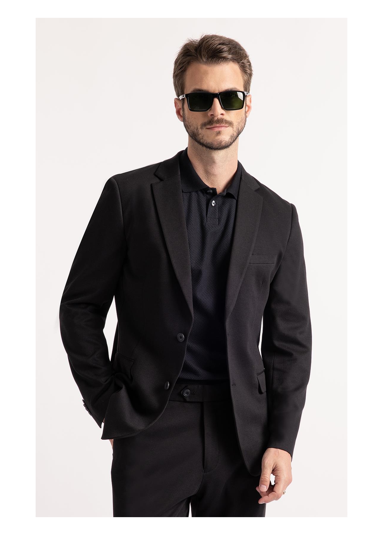 Blazer Interlock Knitted Preto