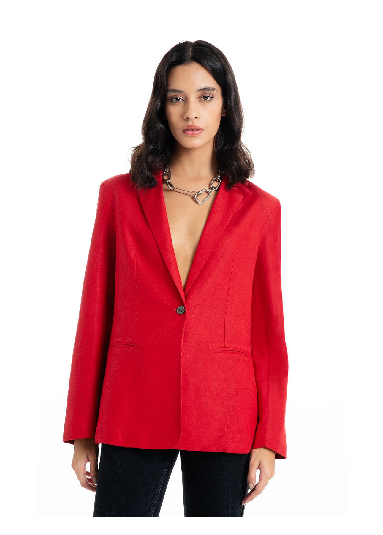 Blazer Linen Blend Blazer Oversized Bordeaux