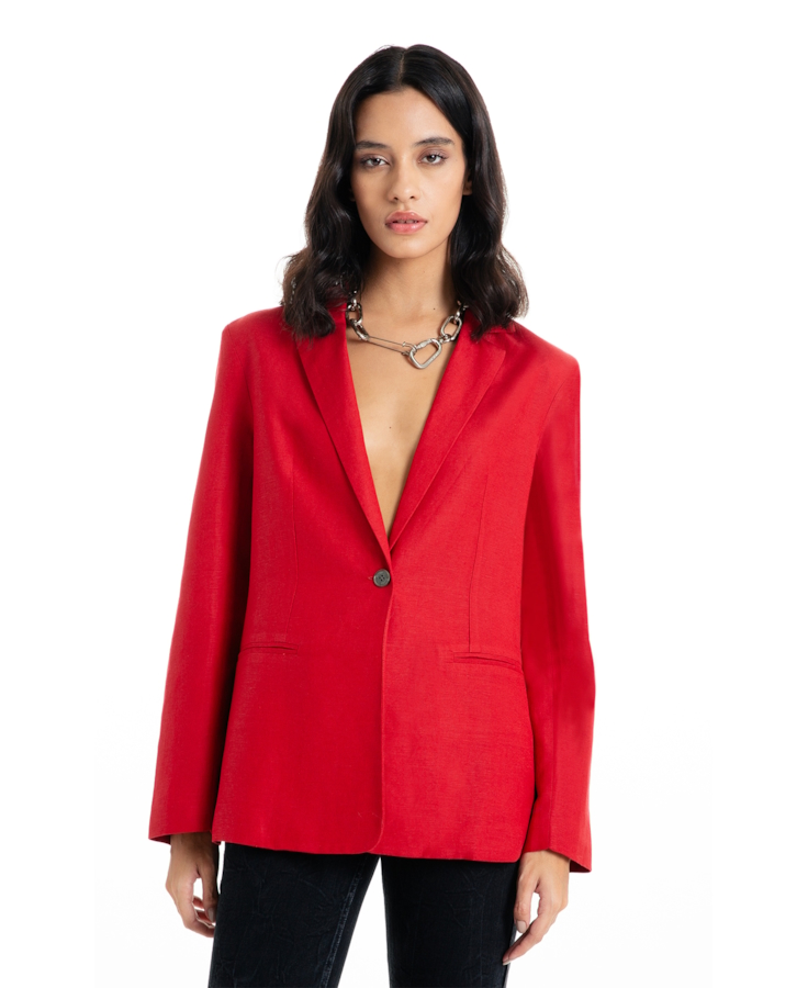 Blazer Linen Blend Blazer Oversized Bordeaux