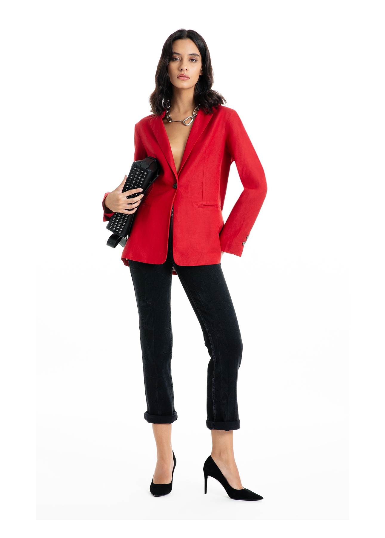 Blazer Linen Blend Blazer Oversized Bordeaux