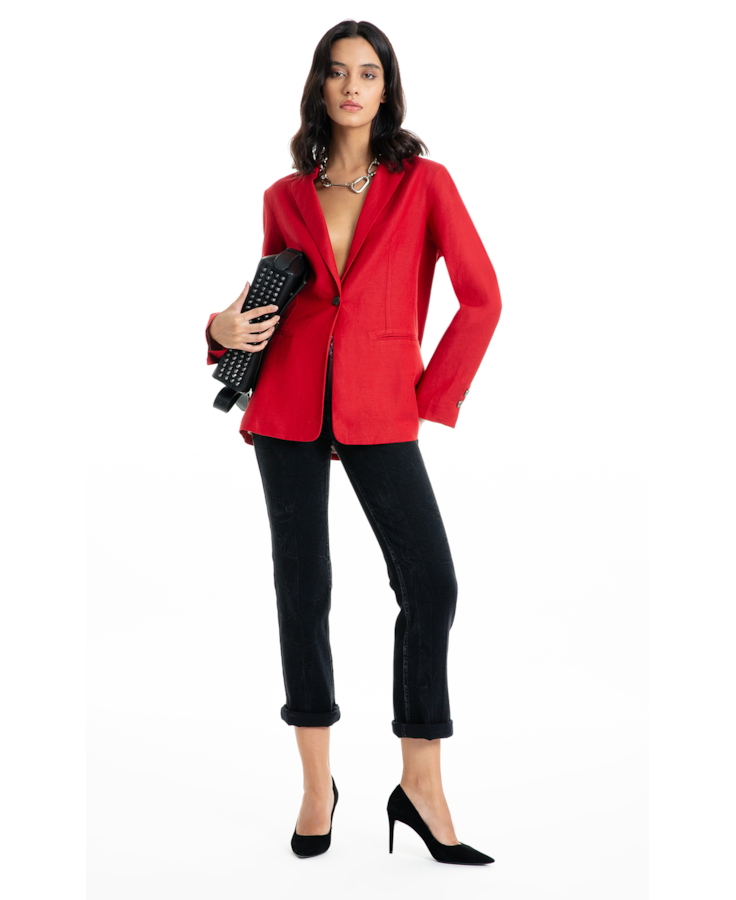 Blazer Linen Blend Blazer Oversized Bordeaux
