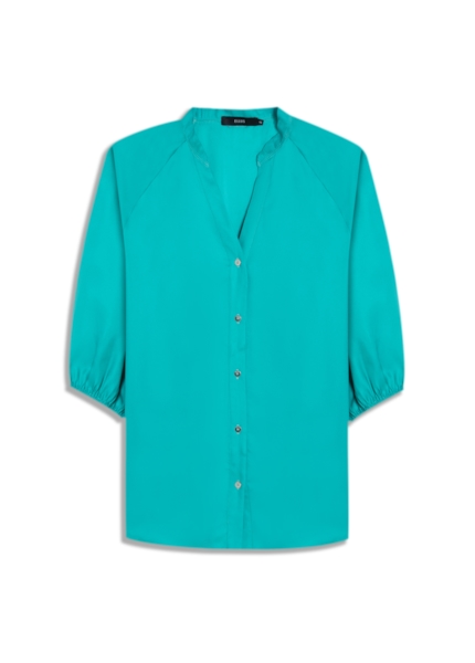 Blusa Acetinada Raglan Long Shirt Verde Agua