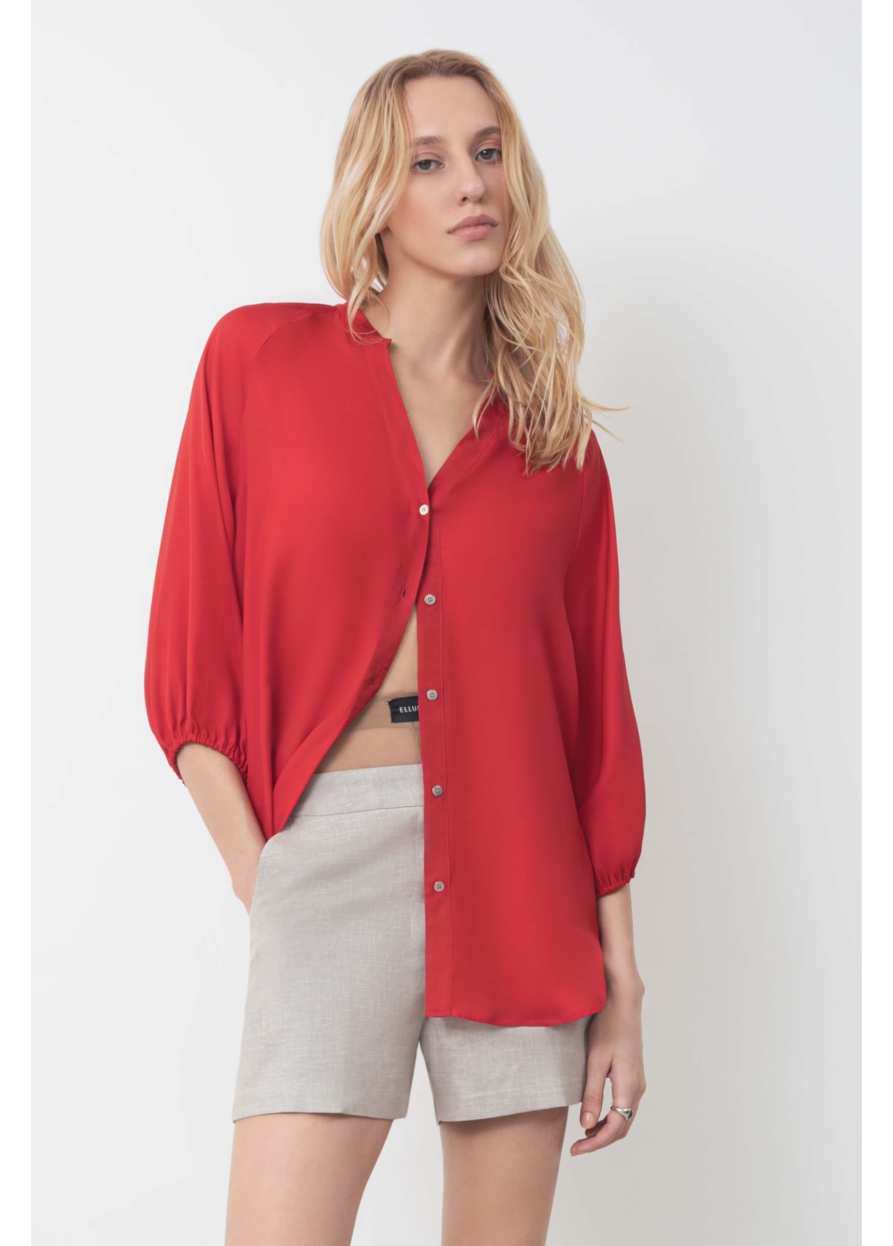 Blusa Acetinada Raglan Long Shirt Vermelho