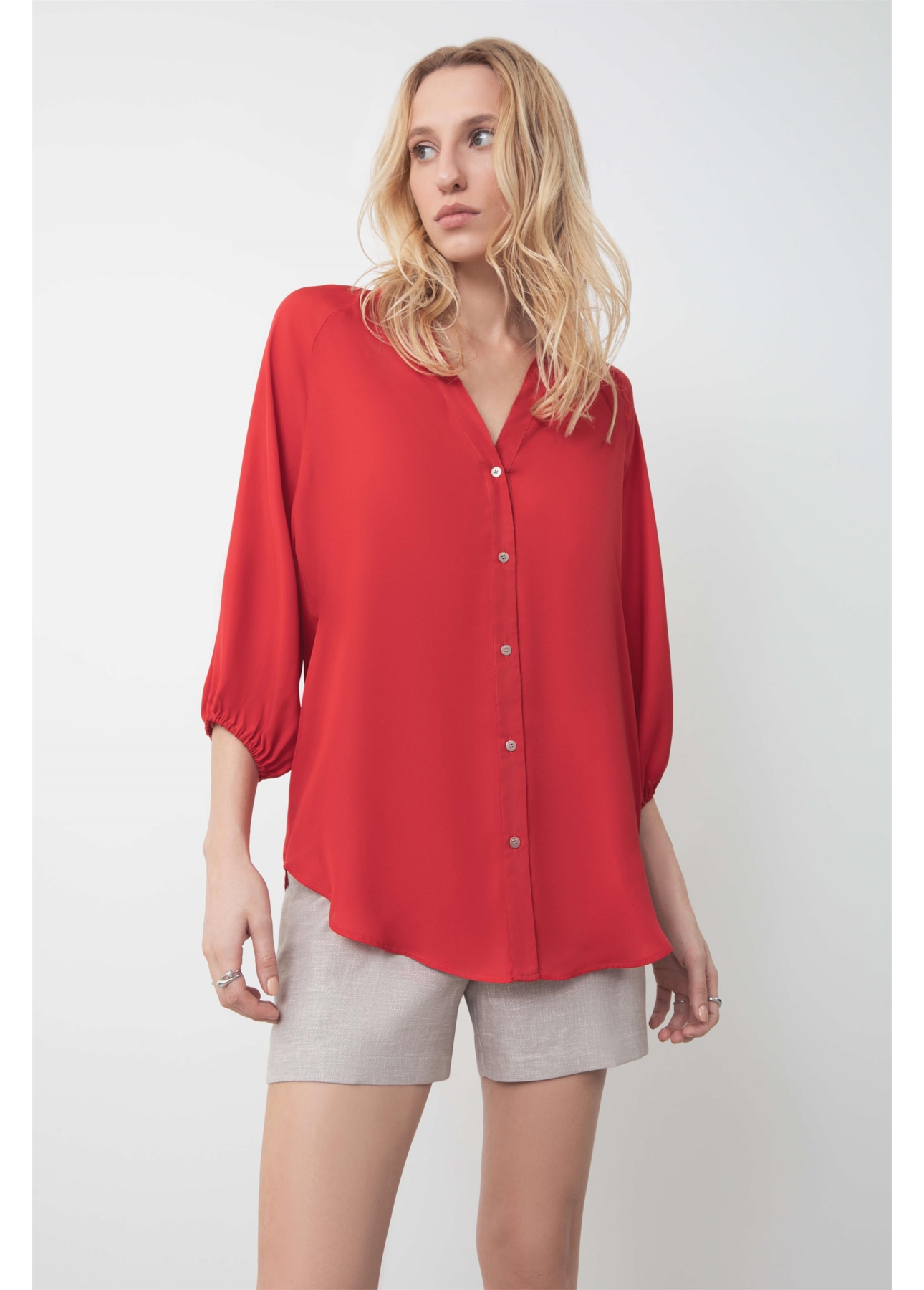 Blusa Acetinada Raglan Long Shirt Vermelho