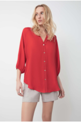 Blusa Acetinada Raglan Long Shirt Vermelho