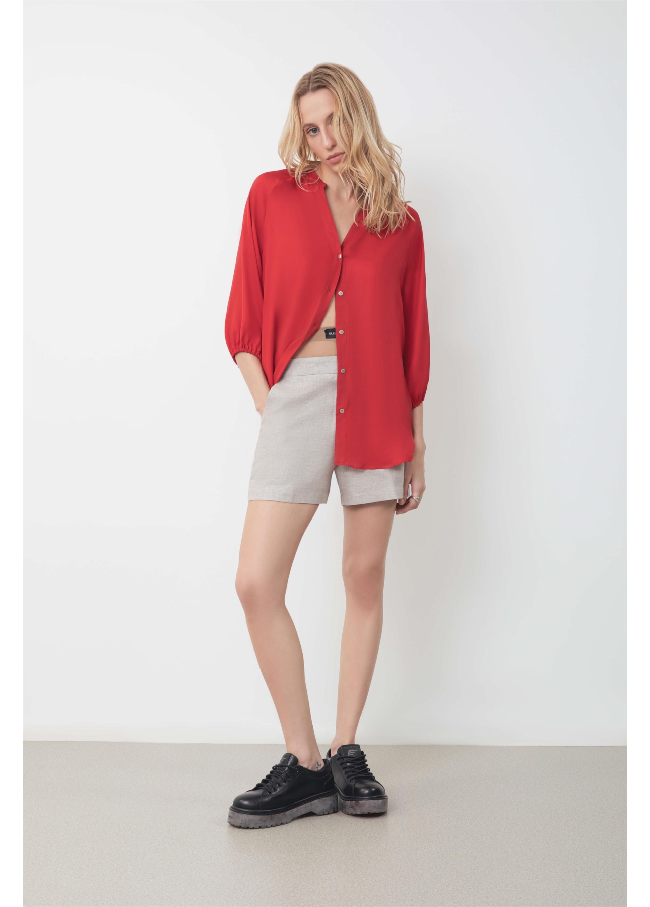 Blusa Acetinada Raglan Long Shirt Vermelho