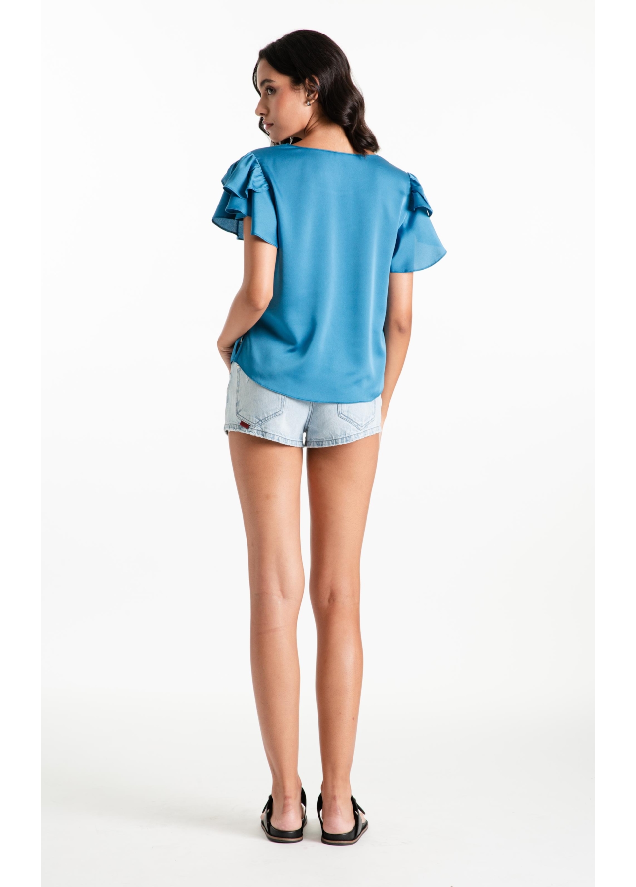 Blusa Acetinado Shirt Ruffle Oceano