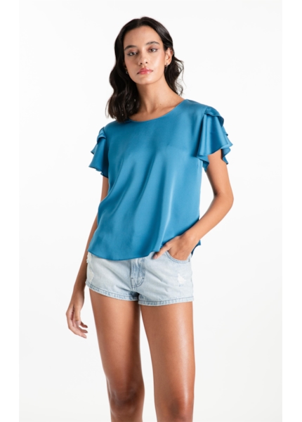 Blusa Acetinado Shirt Ruffle Oceano