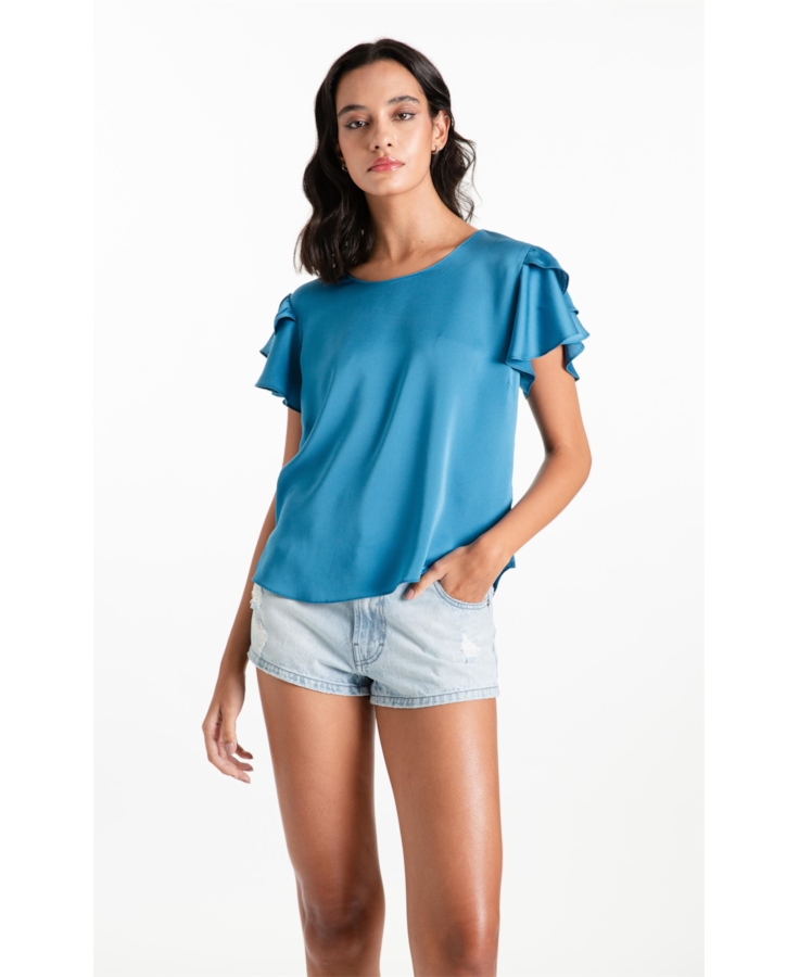 Blusa Acetinado Shirt Ruffle Oceano