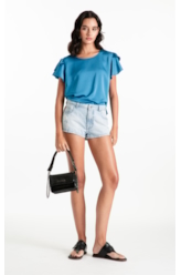 Blusa Acetinado Shirt Ruffle Oceano