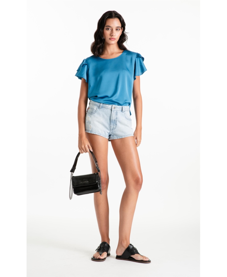 Blusa Acetinado Shirt Ruffle Oceano