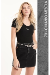 Blusa Baby Look Canelada Hotfix Chumbo Mescla