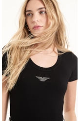 Blusa Baby Look Canelada Hotfix Preto