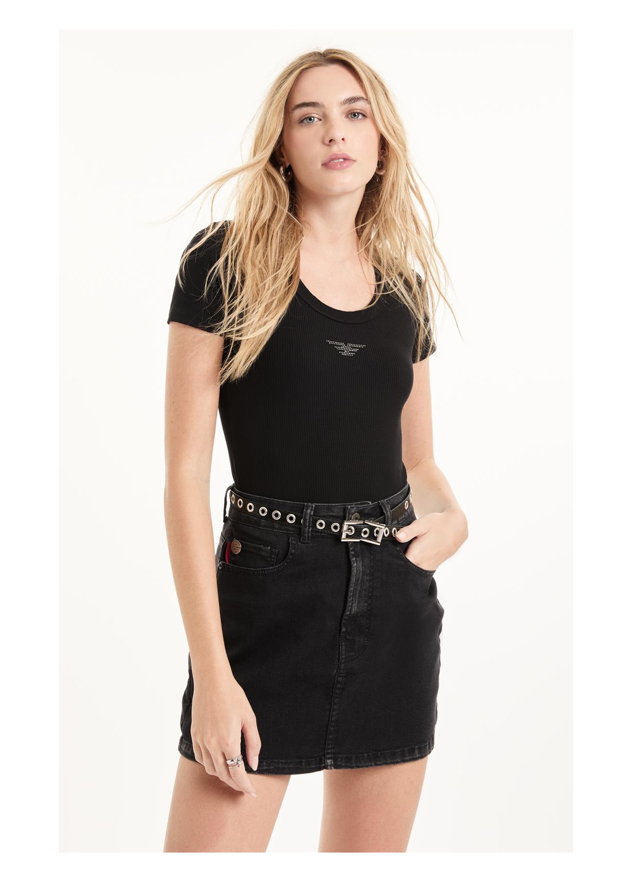Blusa Baby Look Canelada Hotfix Preto