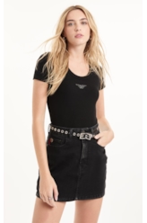 Blusa Baby Look Canelada Hotfix Preto