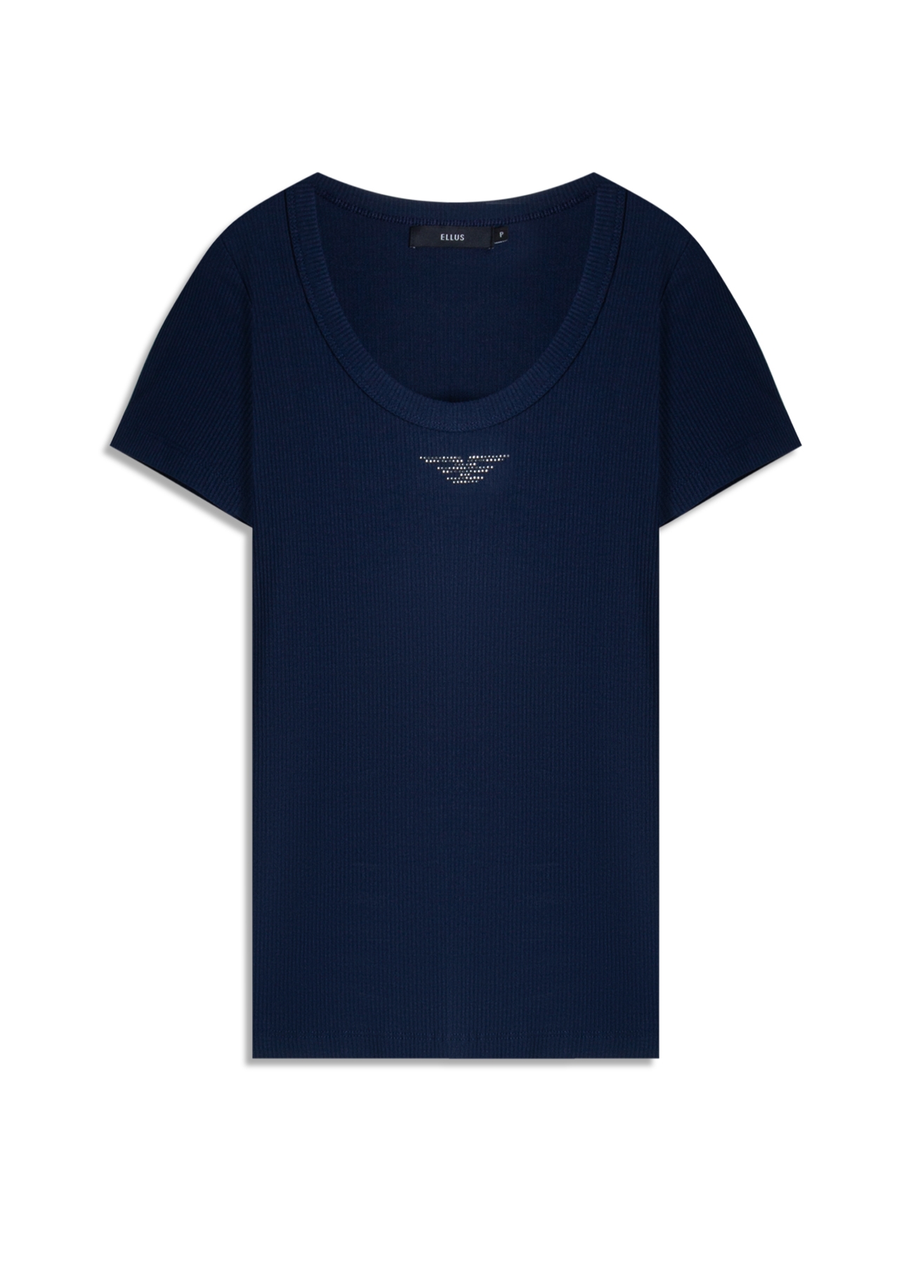 Blusa Baby Look Rib e Asa Mirror Hotfix Dark Navy