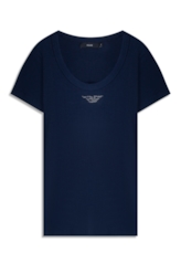 Blusa Baby Look Rib e Asa Mirror Hotfix Dark Navy